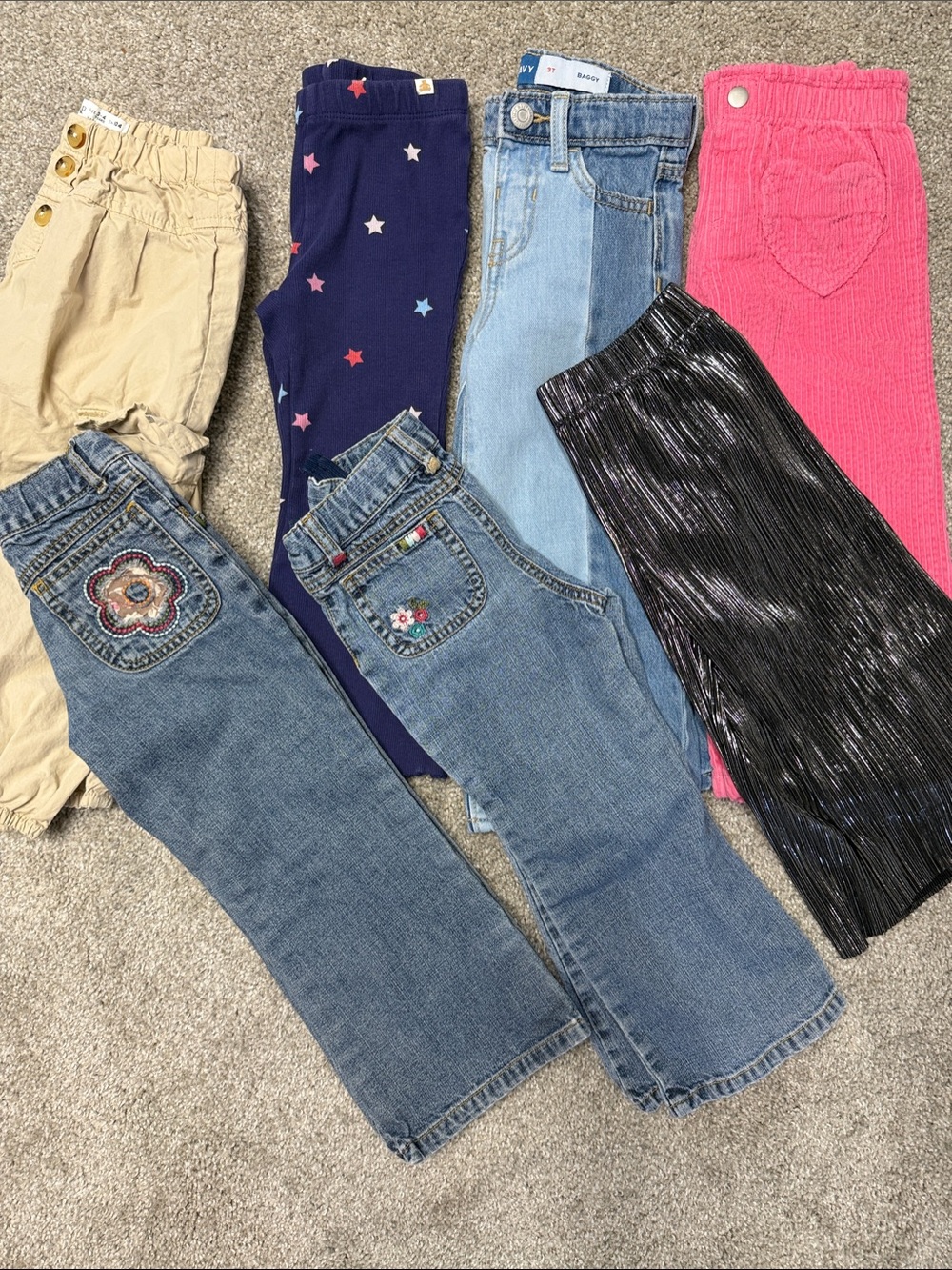 Mixed 3T/4T Girls' Bottoms Bundle - Pink, Navy, Denim, Black, Tan